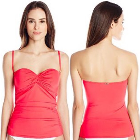 CALVIN KLEIN | Red Tankini Twist Bandeau Swimsuit Top Medium - Picture 6 of 10